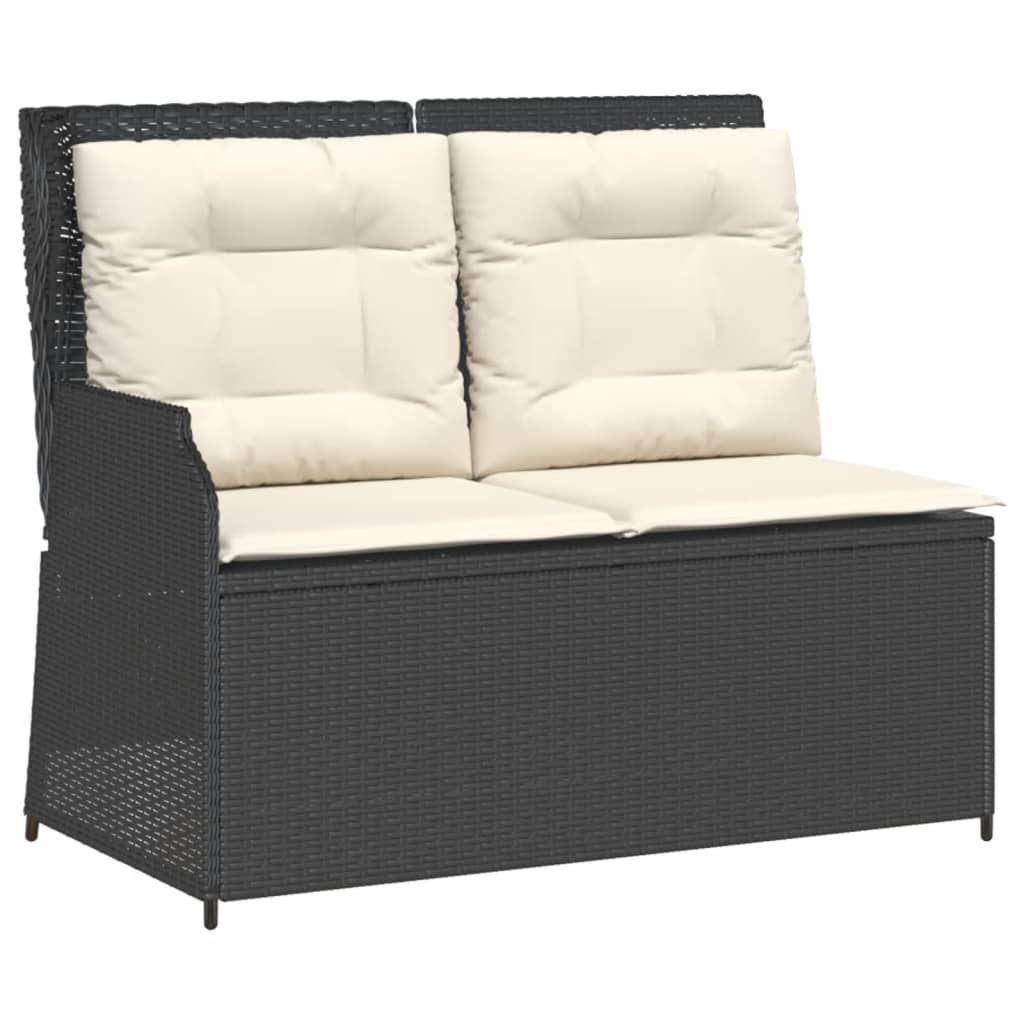Set sezlonguri de gradina, 5 piese, cu perne, negru, poliratan — imaginea 3