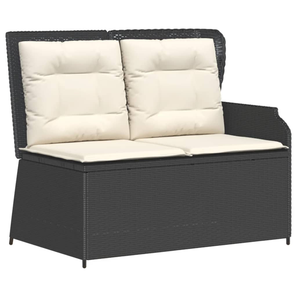 Set sezlonguri de gradina, 5 piese, cu perne, negru, poliratan — imaginea 4