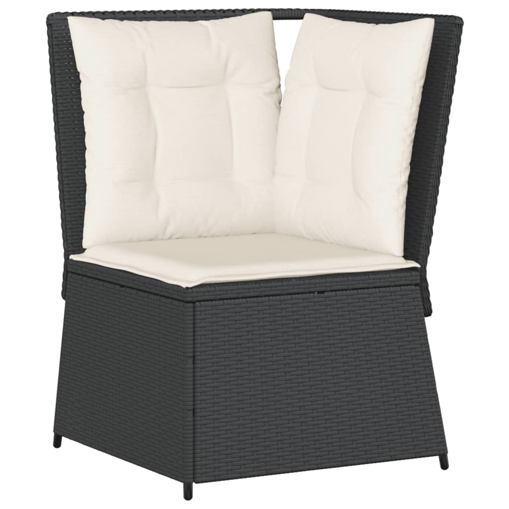 Set sezlonguri de gradina, 5 piese, cu perne, negru, poliratan — imaginea 5