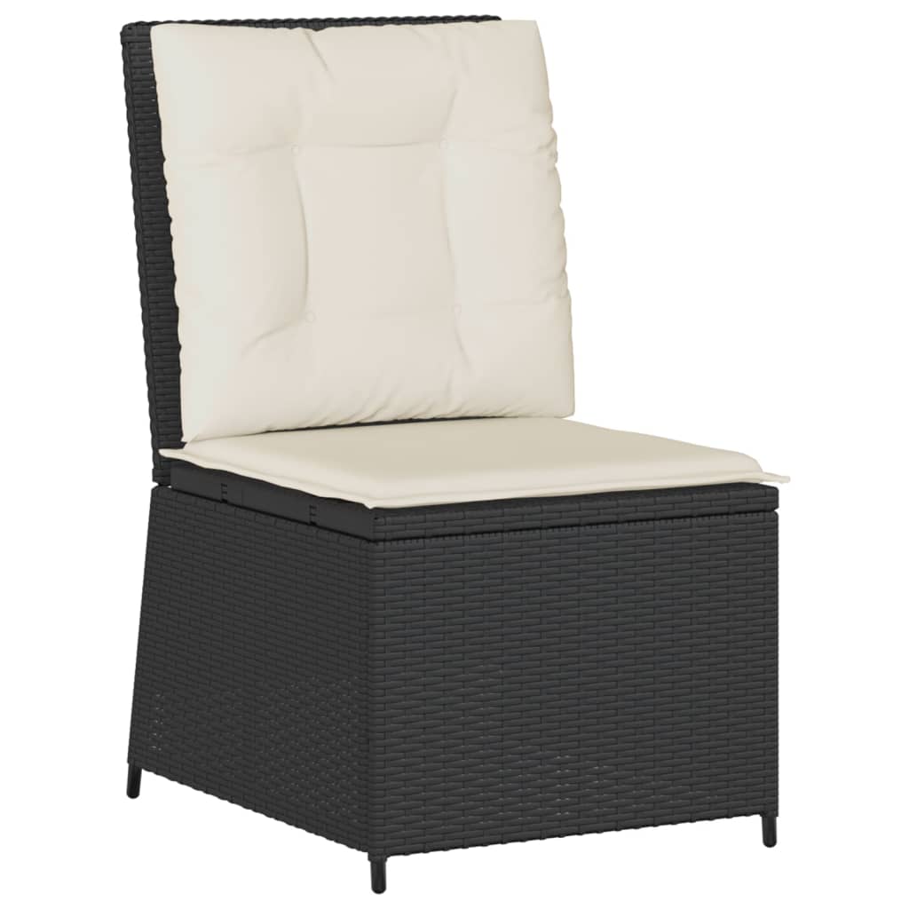 Set sezlonguri de gradina, 5 piese, cu perne, negru, poliratan — imaginea 6
