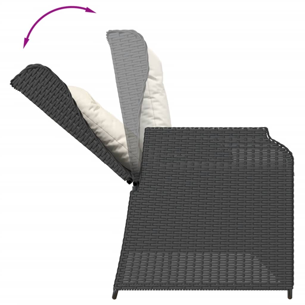 Set sezlonguri de gradina, 5 piese, cu perne, negru, poliratan — imaginea 8