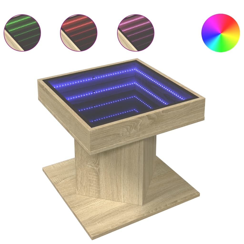 Masuta de cafea cu LED stejar sonoma 50x50x45 cm lemn prelucrat
