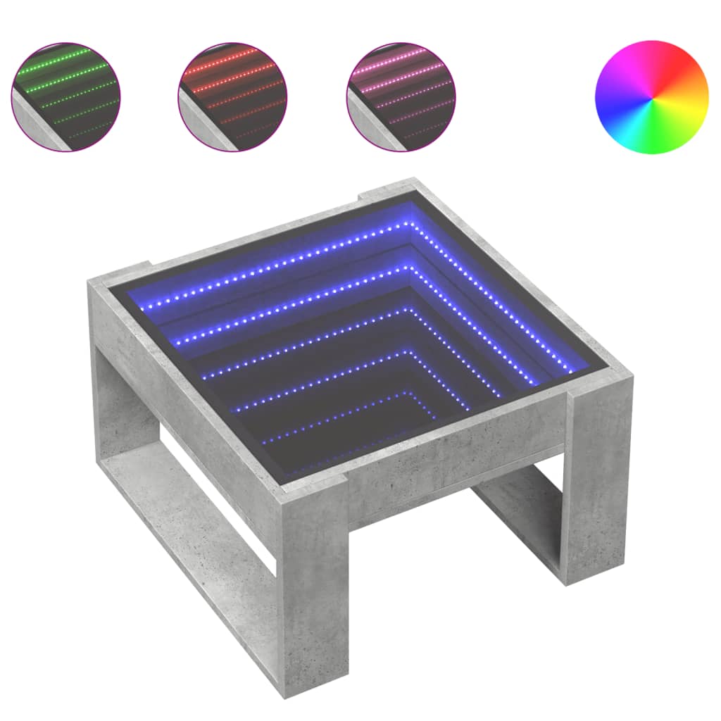 Masuta de cafea cu LED infinity, gri beton, 50x53x30 cm
