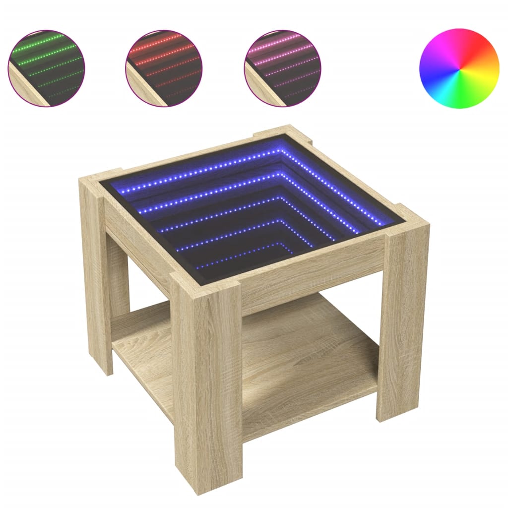 Masuta de cafea cu LED stejar sonoma 53x53x45 cm lemn prelucrat