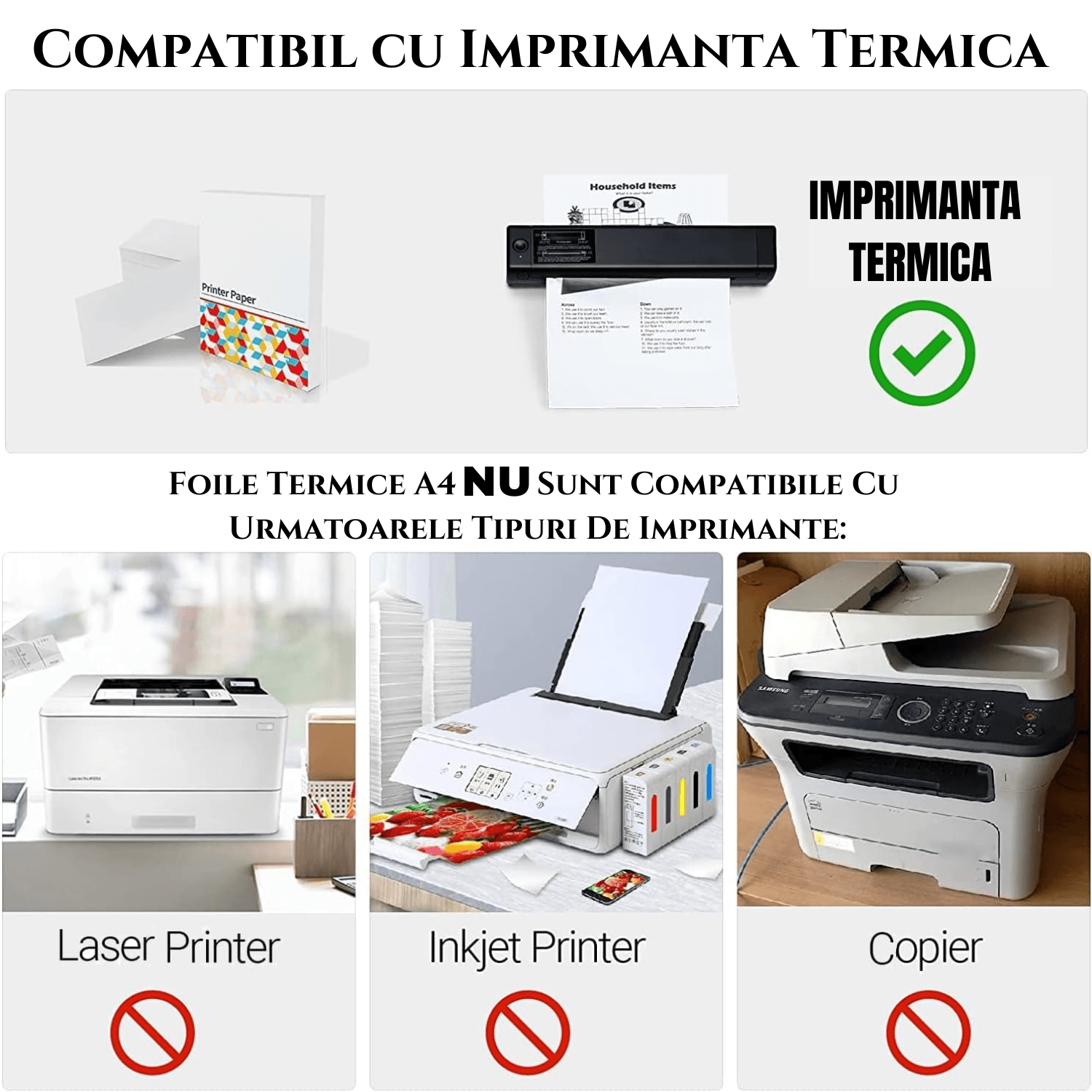 Foi Termice A4 Phomeno, 200 Bucati, ABY PRODUCTS, Hartie Speciala, Compatibila cu orice Imprimanta Termica A4 - imagine 3