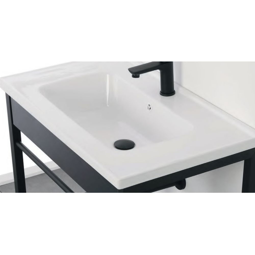 Set mobilier de baie Feridras Black, cu lavoar 60cm, baterie si oglinda