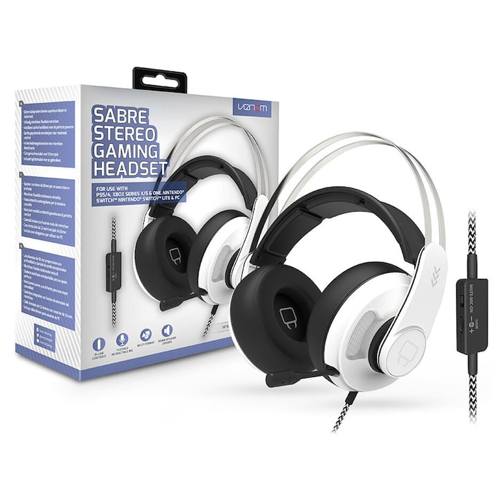Set casti gaming, Venom, Sabre, Microfon, 1.5 m, alb