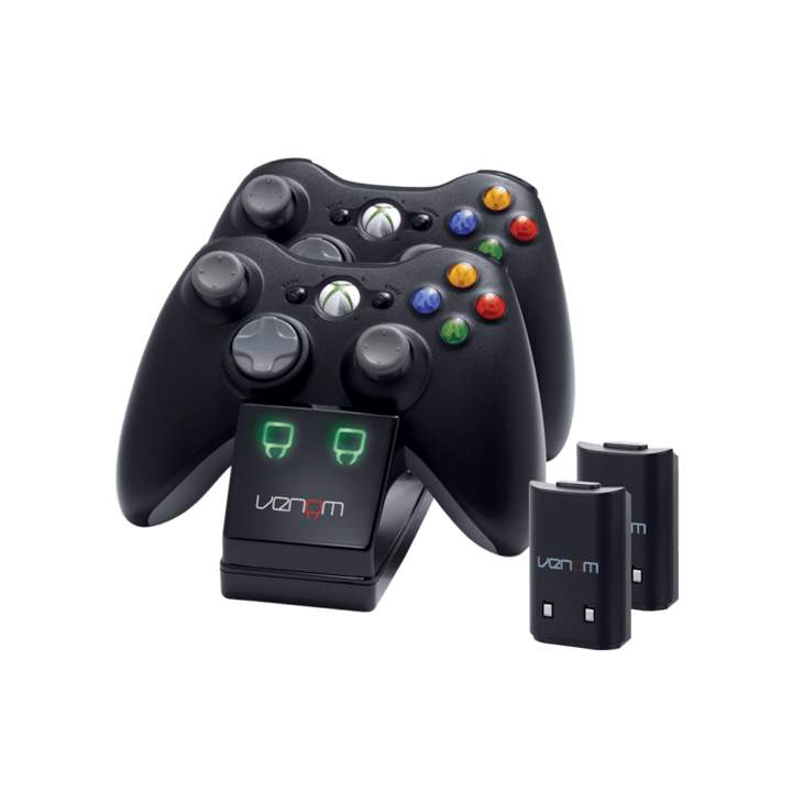 Set statie de incarcare si 2 acumulatori Venom pentru Xbox 360, negru