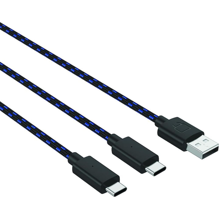 Cablu de incarcare Dual Play & Charge, Venom, 3 m, Type-C, USB, negru