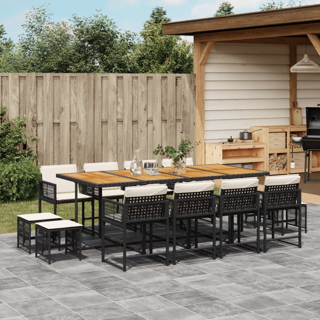 Set mobilier de gradina cu perne, 13 piese, negru, poliratan — imaginea 2