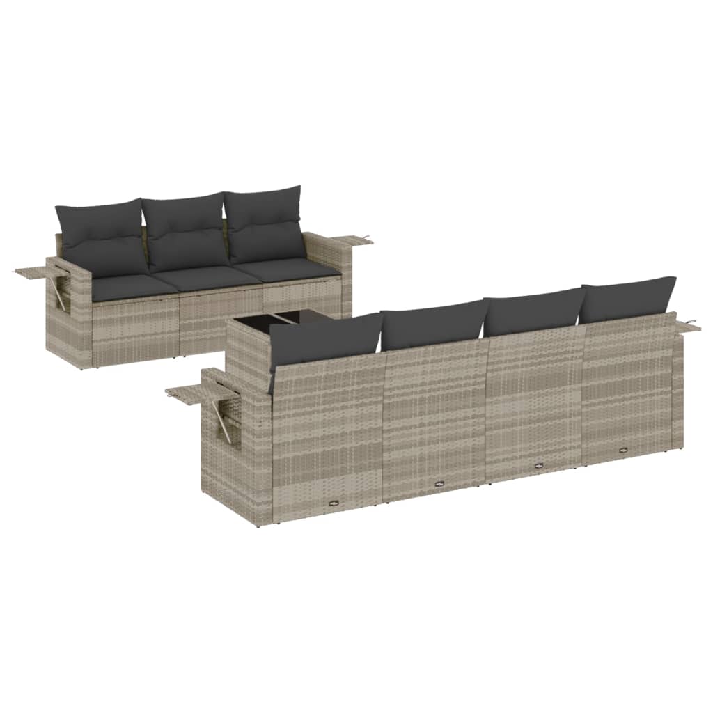 Set mobilier de gradina cu perne, 8 piese gri deschis poliratan