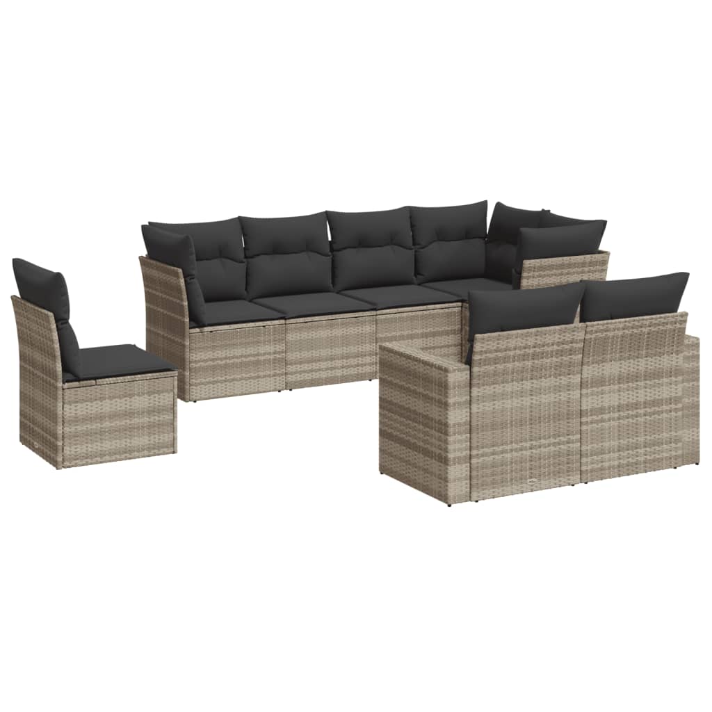 Set mobilier de gradina cu perne, 8 piese gri deschis poliratan