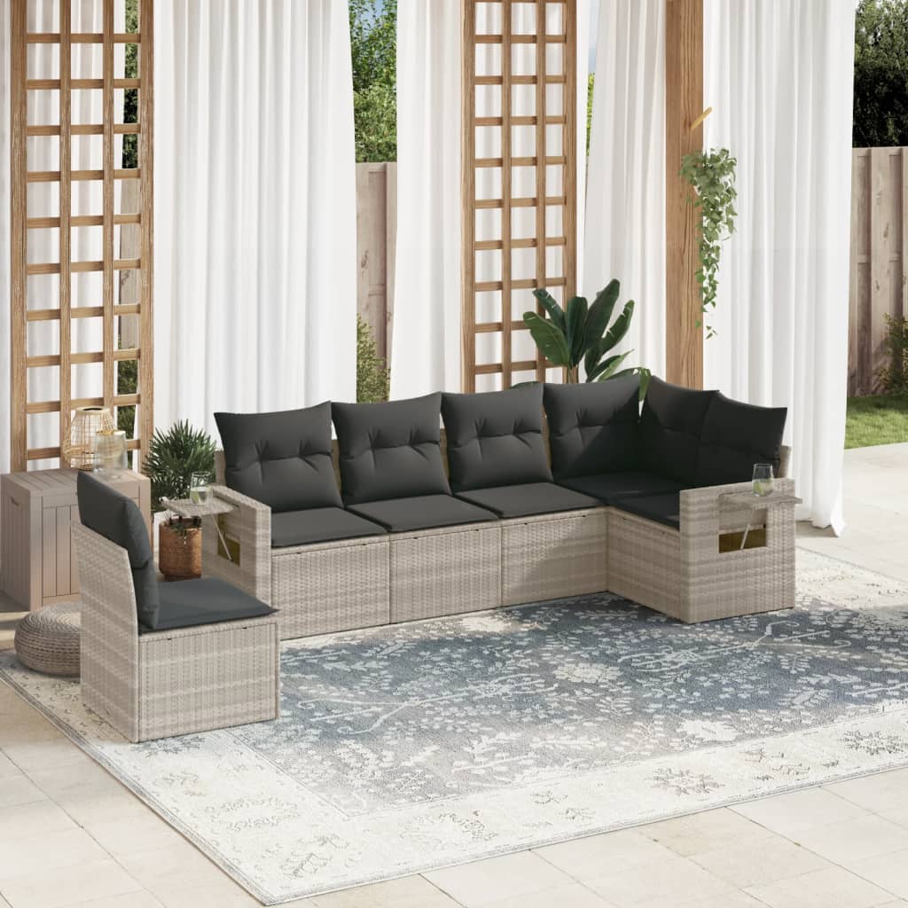 Set canapele de gradina cu perne, 6 piese gri deschis poliratan — imaginea 2