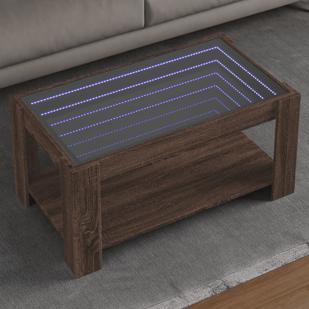 Masuta de cafea cu LED stejar maro 93x53x45 cm lemn prelucrat — imaginea 2