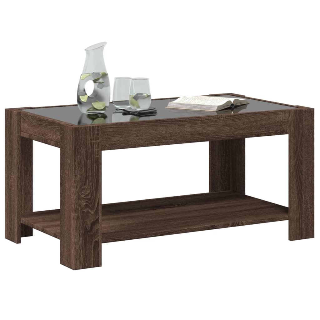 Masuta de cafea cu LED stejar maro 93x53x45 cm lemn prelucrat — imaginea 5