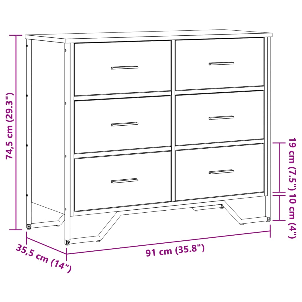 Comoda cu sertare stejar fumuriu 91x35,5x74,5 cm lemn prelucrat — imaginea 10