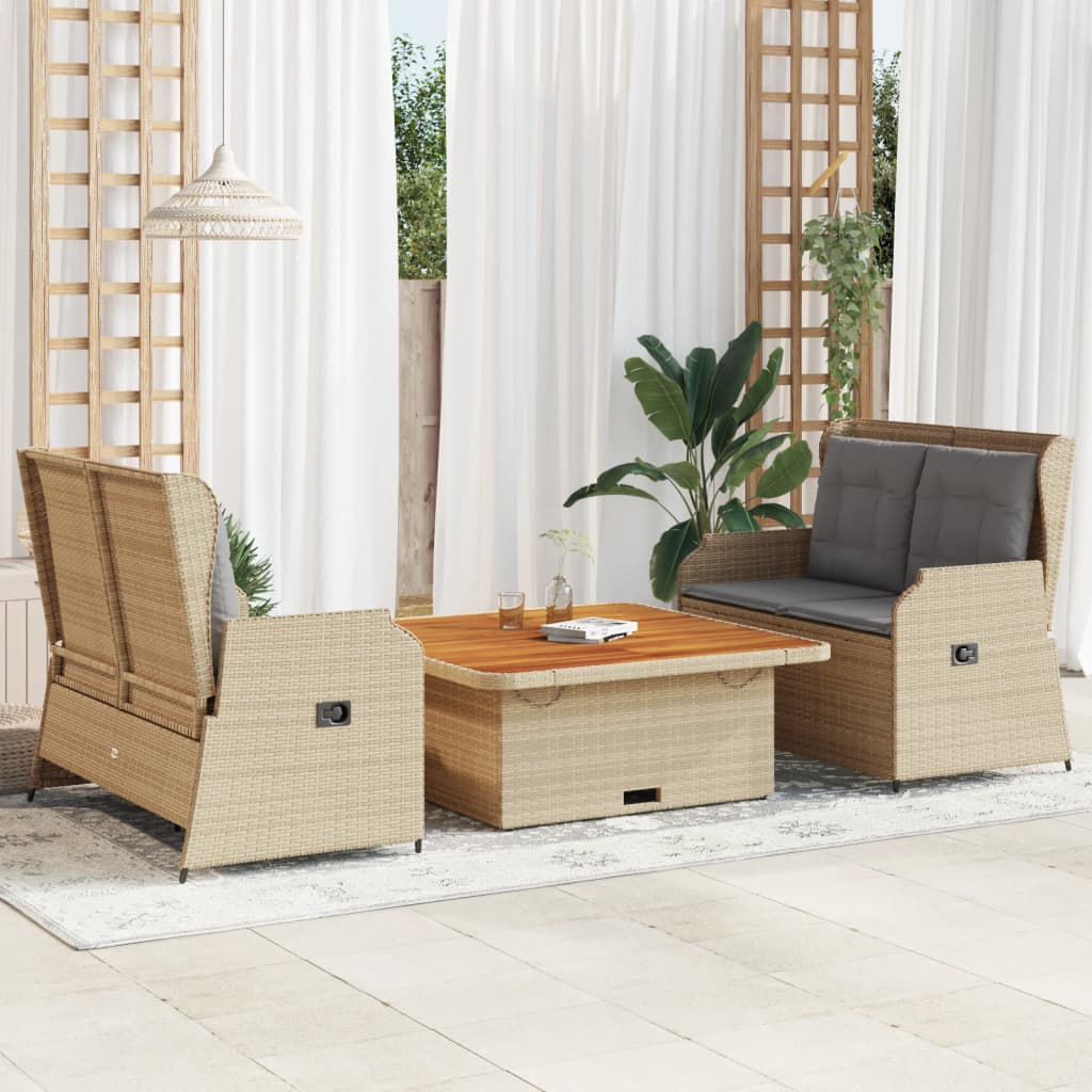 Set mobilier de gradina cu perne, 3 piese, bej, poliratan — imaginea 2