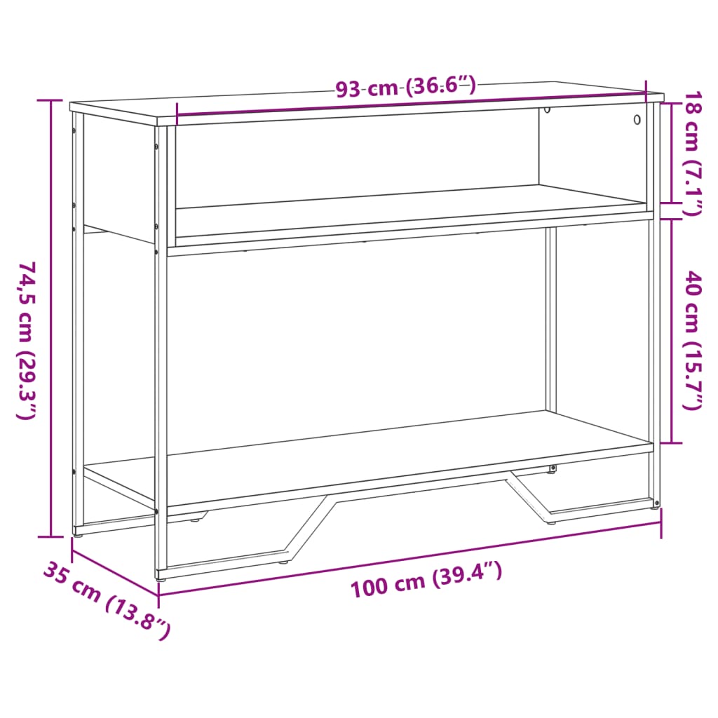 Masuta consola, gri sonoma, 100x35x74,5 cm, lemn prelucrat — imaginea 10