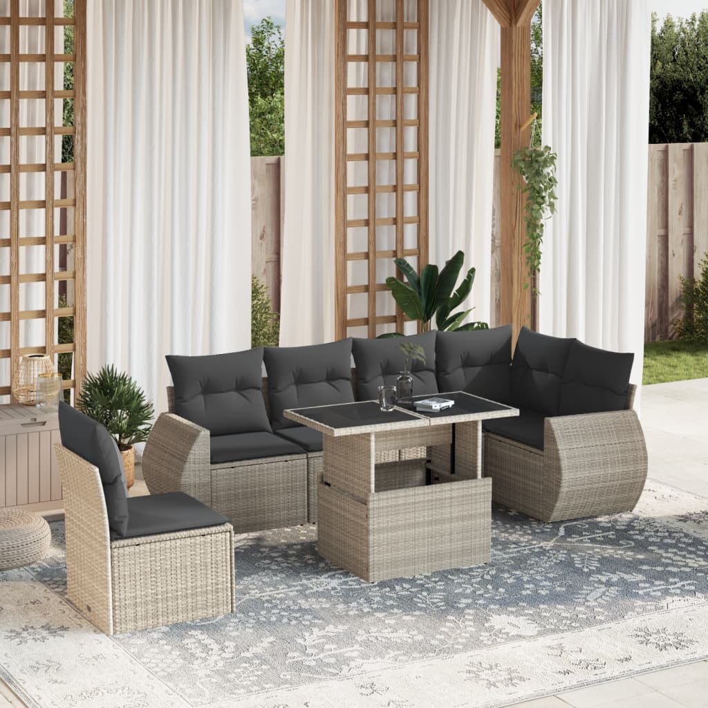 Set canapele de gradina cu perne, 7piese gri deschis poliratan — imaginea 2