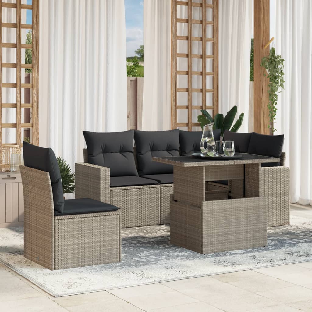 Set canapele de gradina cu perne, 6 piese gri deschis poliratan — imaginea 2