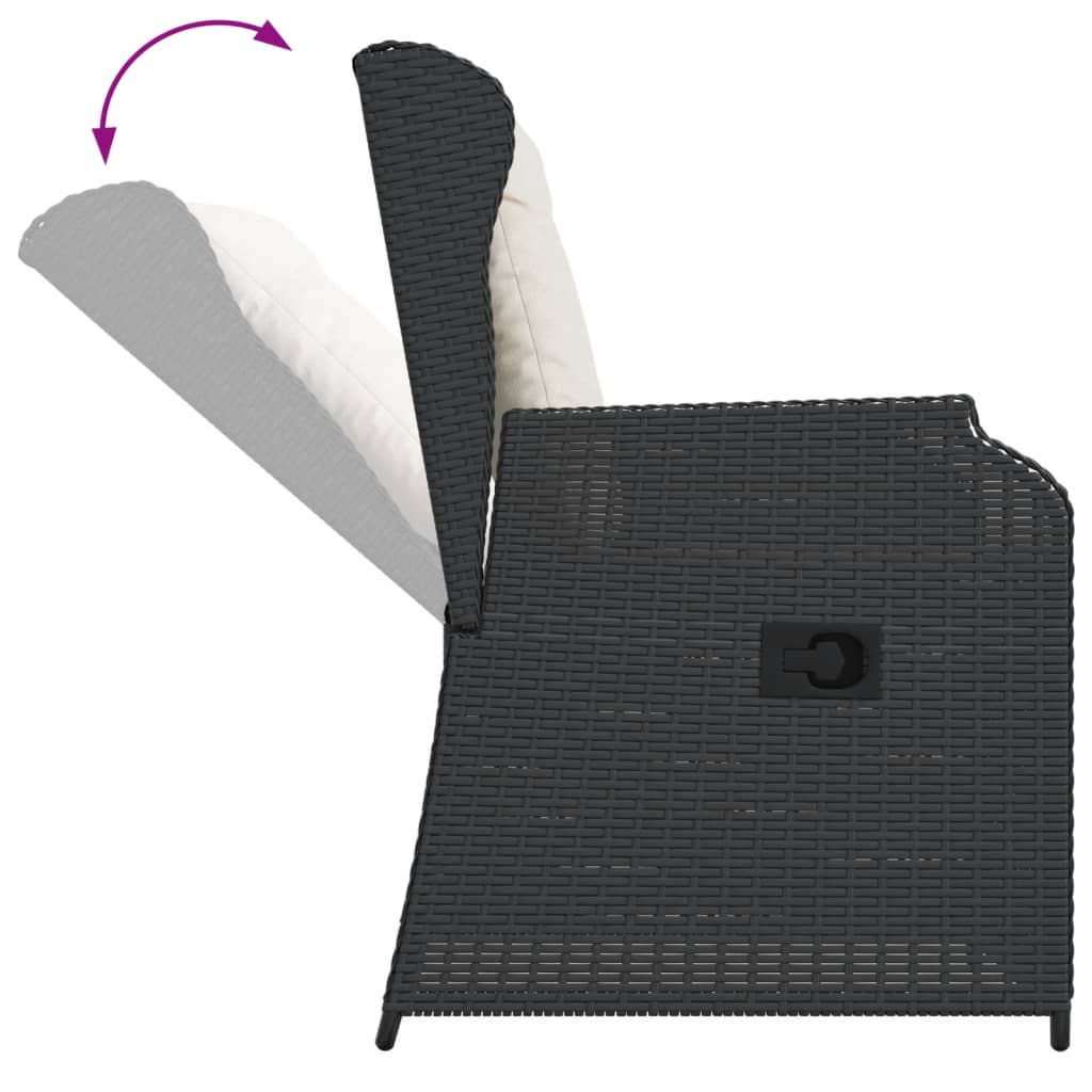 Set mobilier de gradina cu perne, 3 piese, negru, poliratan — imaginea 5
