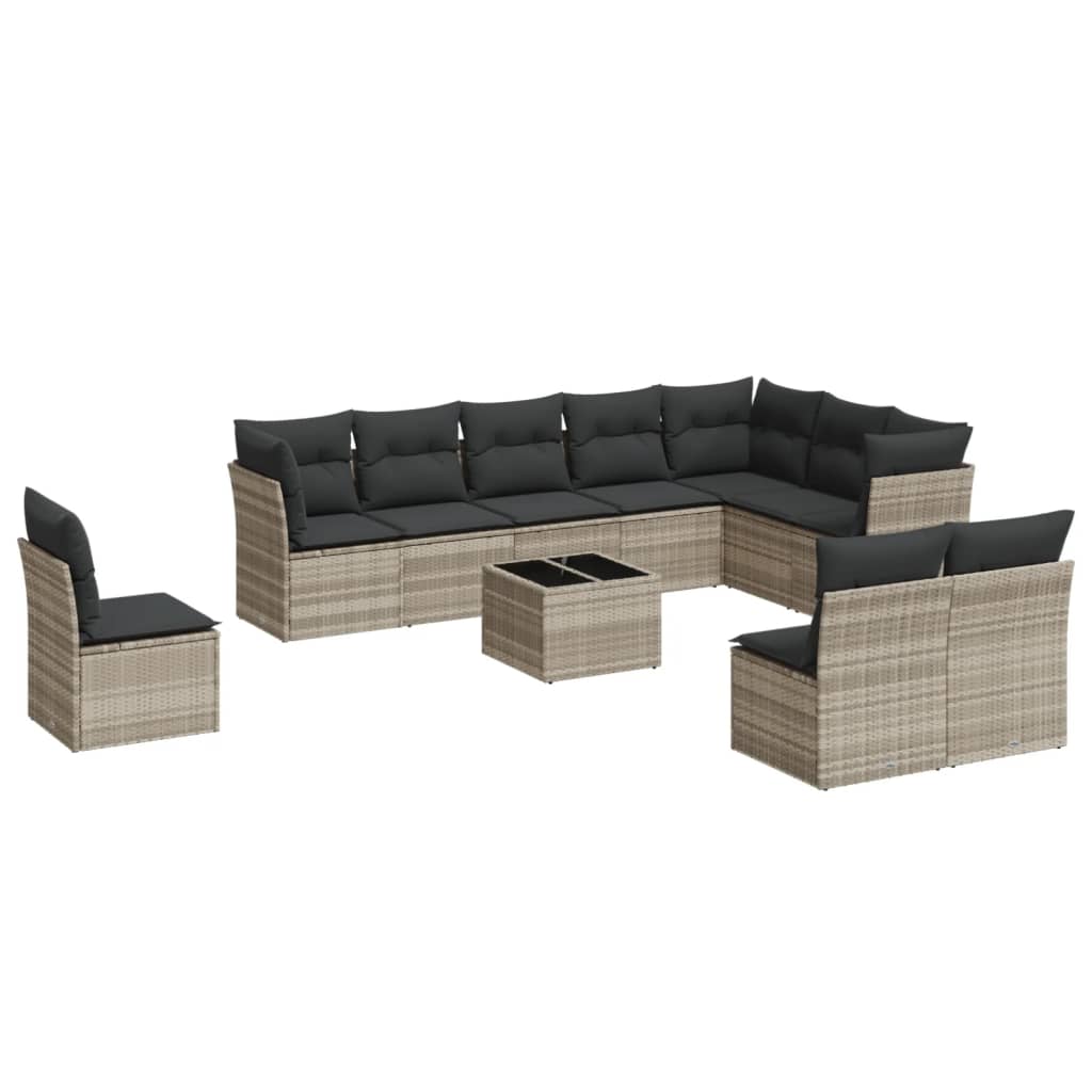 Set canapele de gradina cu perne, 11 piese, gri, poliratan