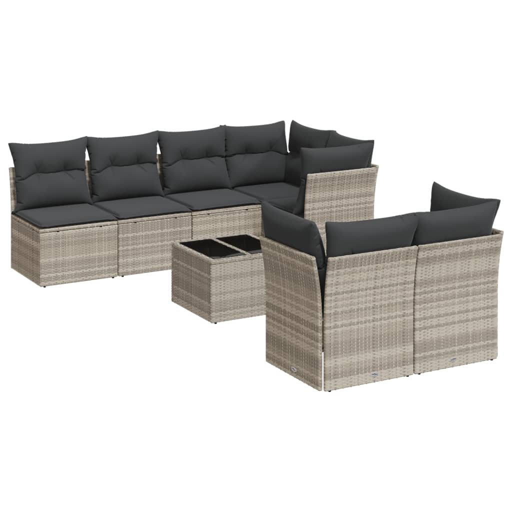 Set mobilier de gradina cu perne, 8 piese gri deschis poliratan