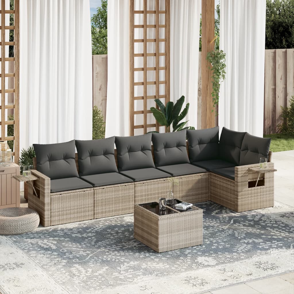 Set canapele de gradina cu perne, 7piese gri deschis poliratan — imaginea 2