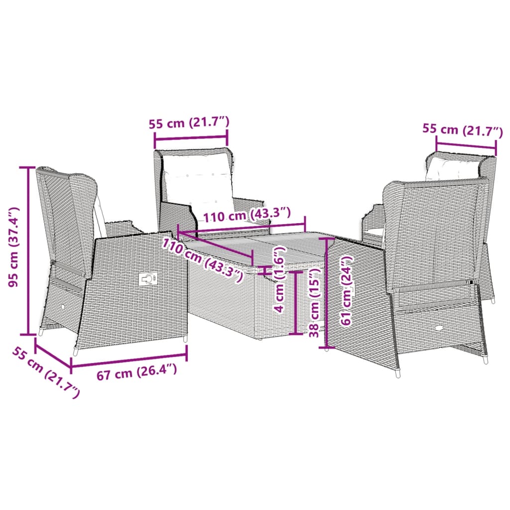 Set mobilier de gradina cu perne, 5 piese, bej, poliratan — imaginea 9