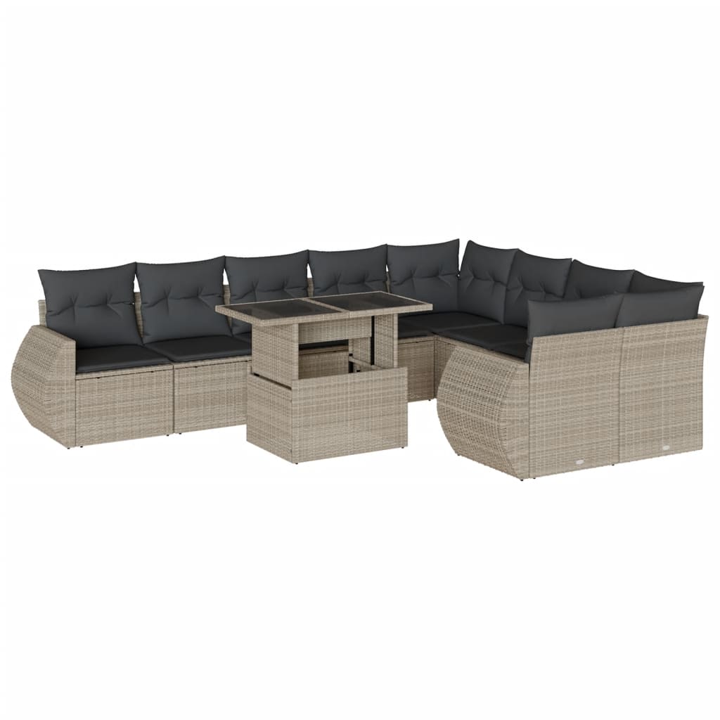 Set canapele de gradina cu perne 10 piese gri deschis poliratan