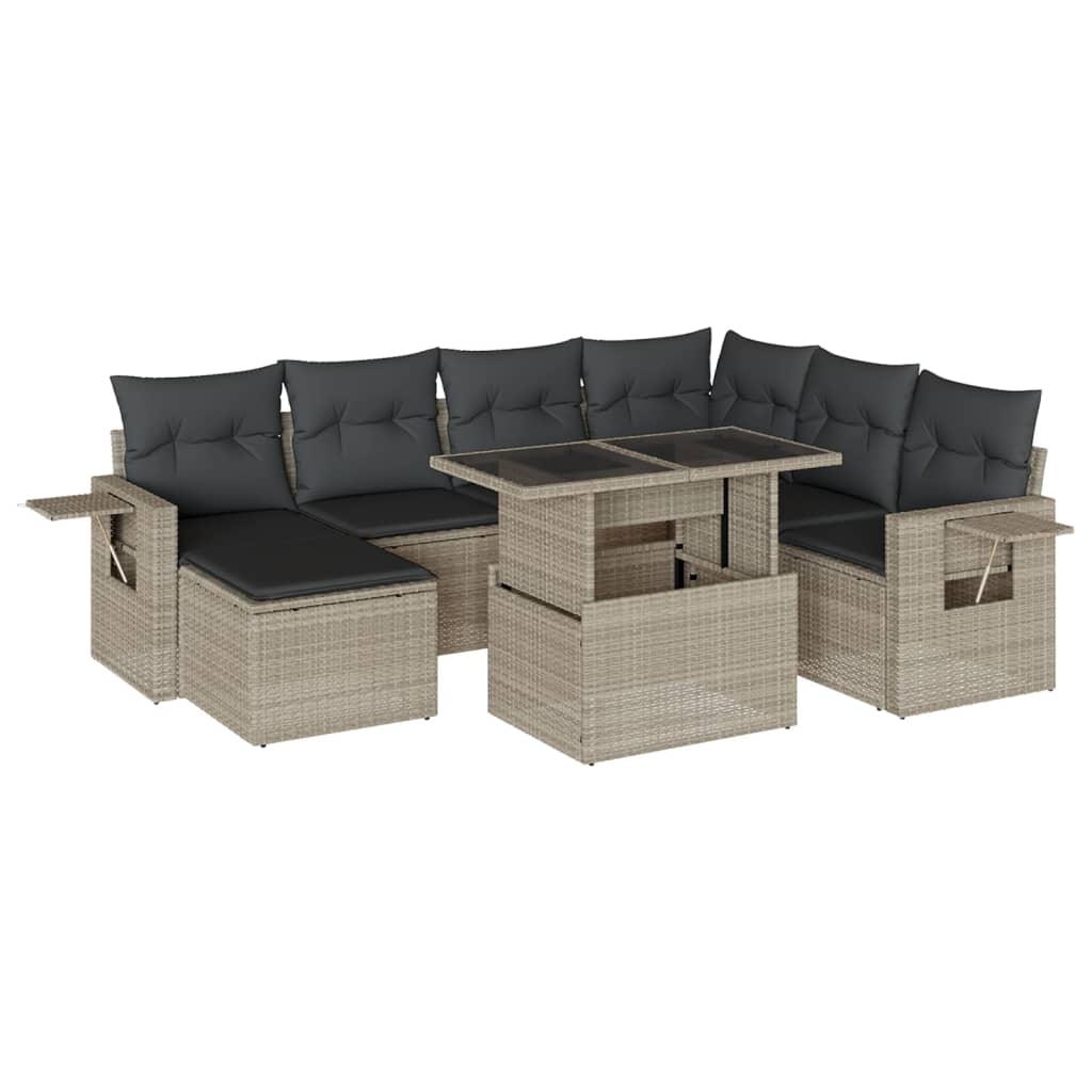 Set mobilier de gradina cu perne, 8 piese gri deschis poliratan
