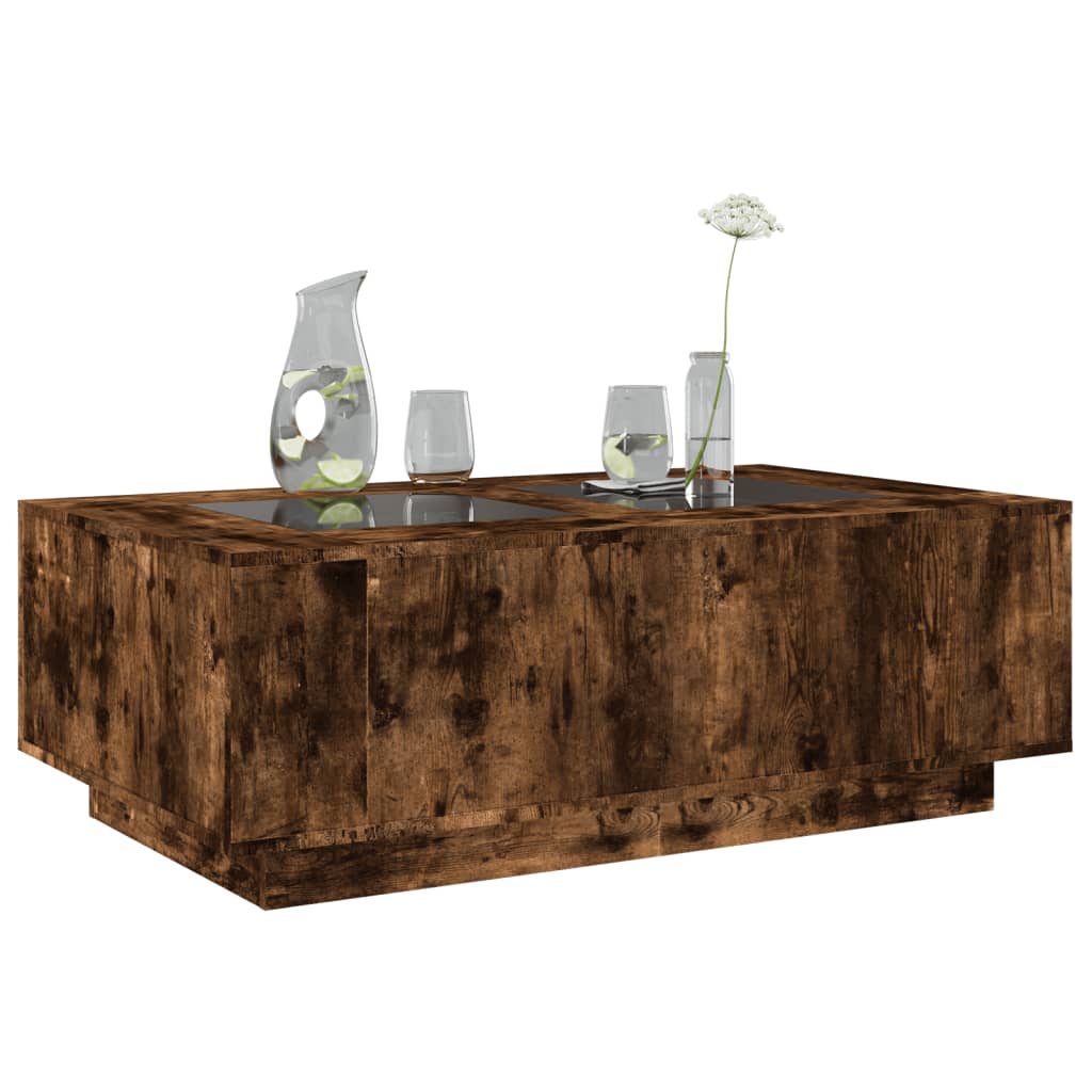 Masuta de cafea cu LED infinity, stejar fumuriu, 116x69x40 cm — imaginea 5