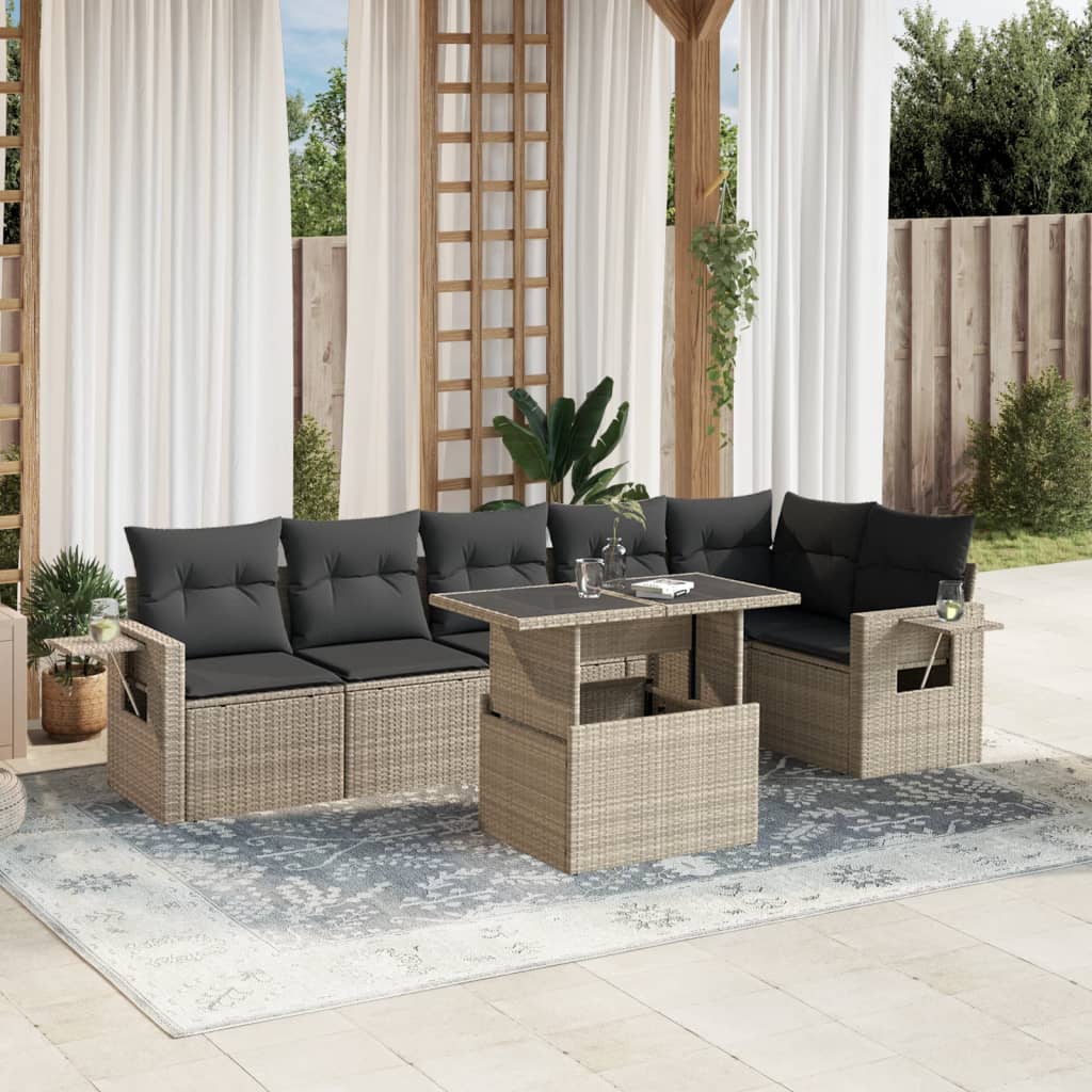 Set canapele de gradina cu perne, 7piese gri deschis poliratan — imaginea 2