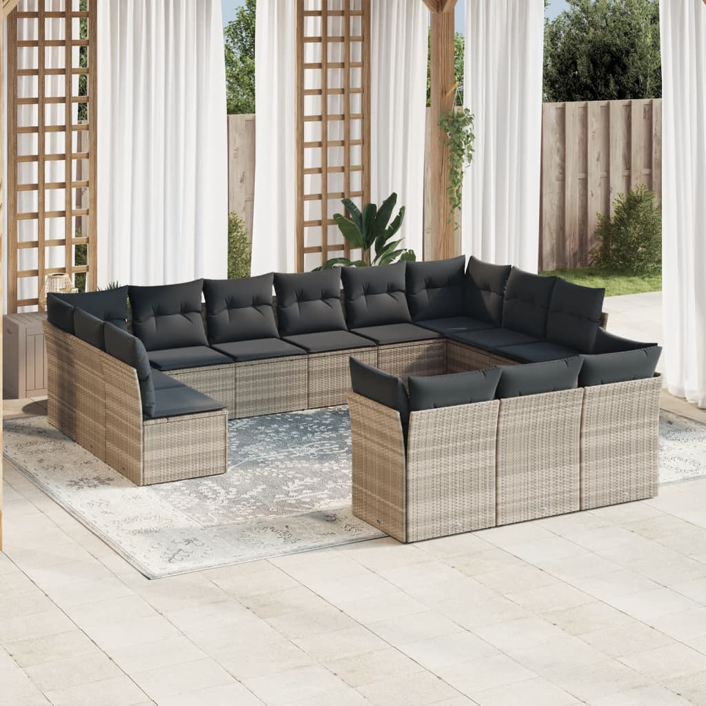 Set canapele de gradina cu perne, 13piese gri deschis poliratan — imaginea 2