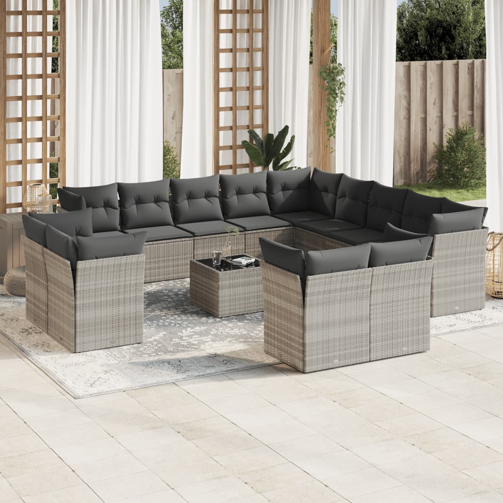 Set mobilier de gradina cu perne,14 piesegri deschis, poliratan — imaginea 2