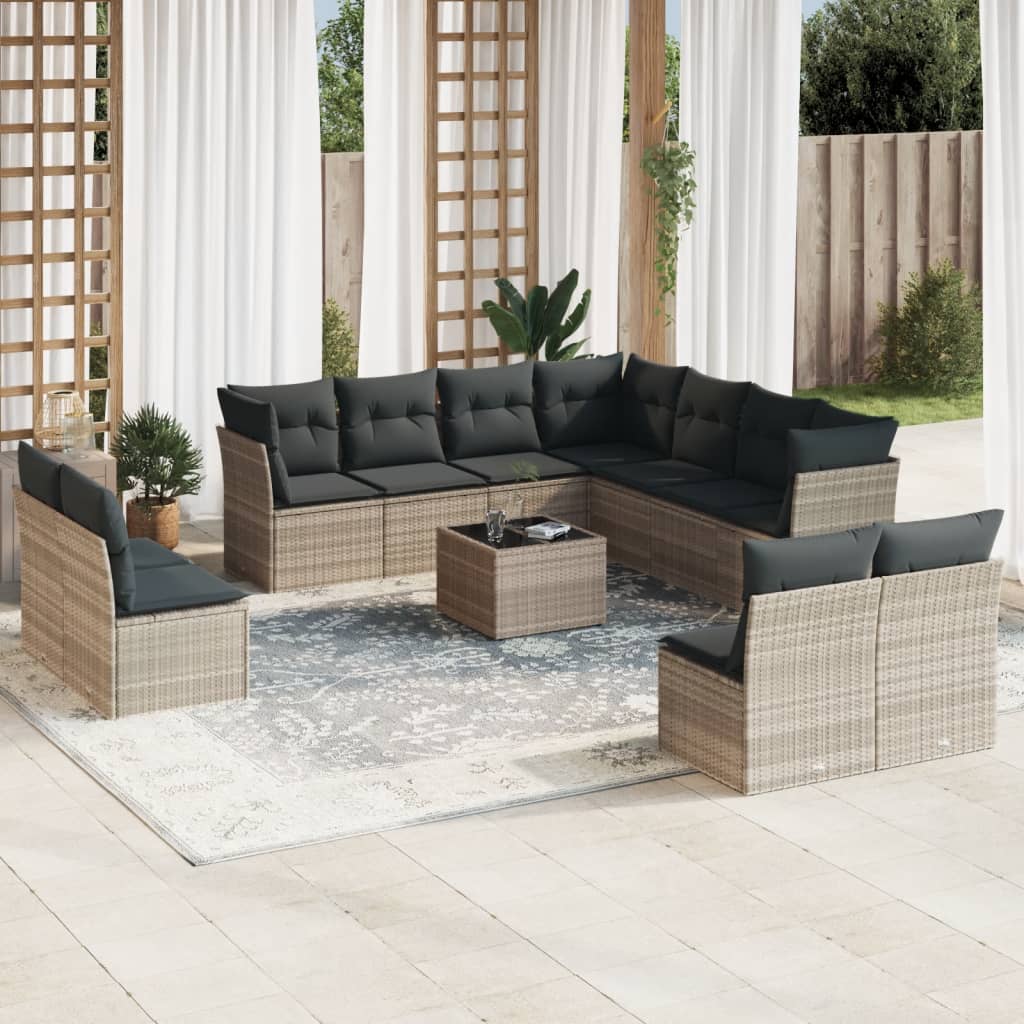 Set canapele de gradina cu perne, 12piese gri deschis poliratan — imaginea 2