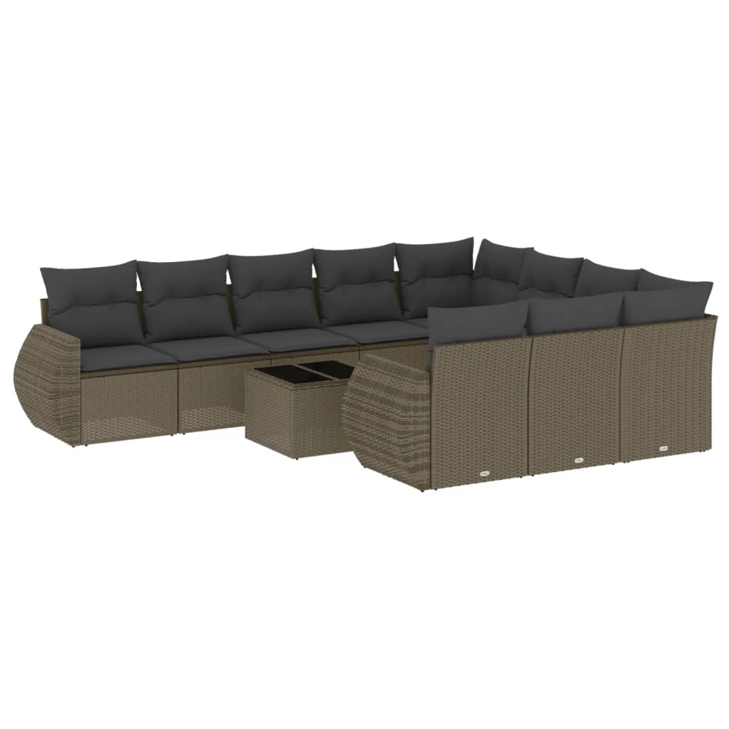 Set canapele de gradina cu perne, 11 piese, gri, poliratan