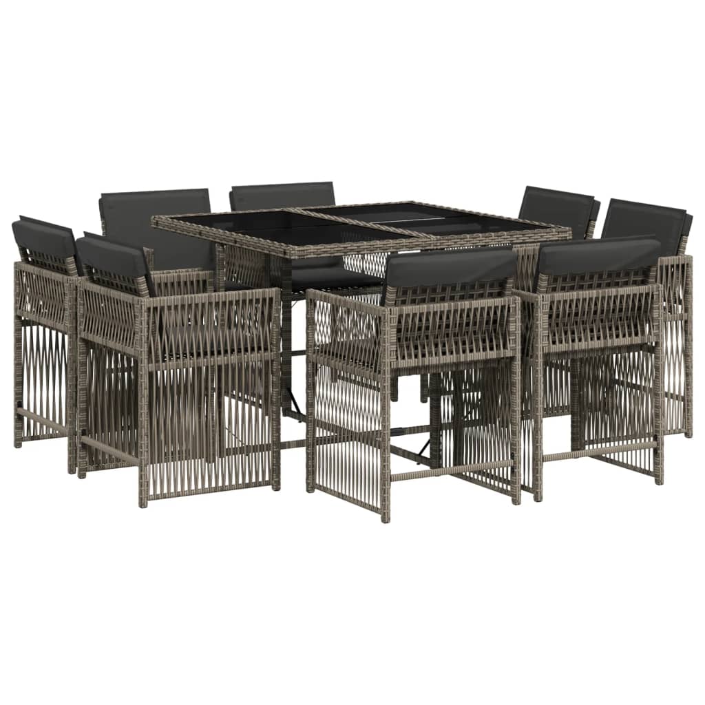 Set mobilier gradina cu perne, 9 piese, gri, poliratan