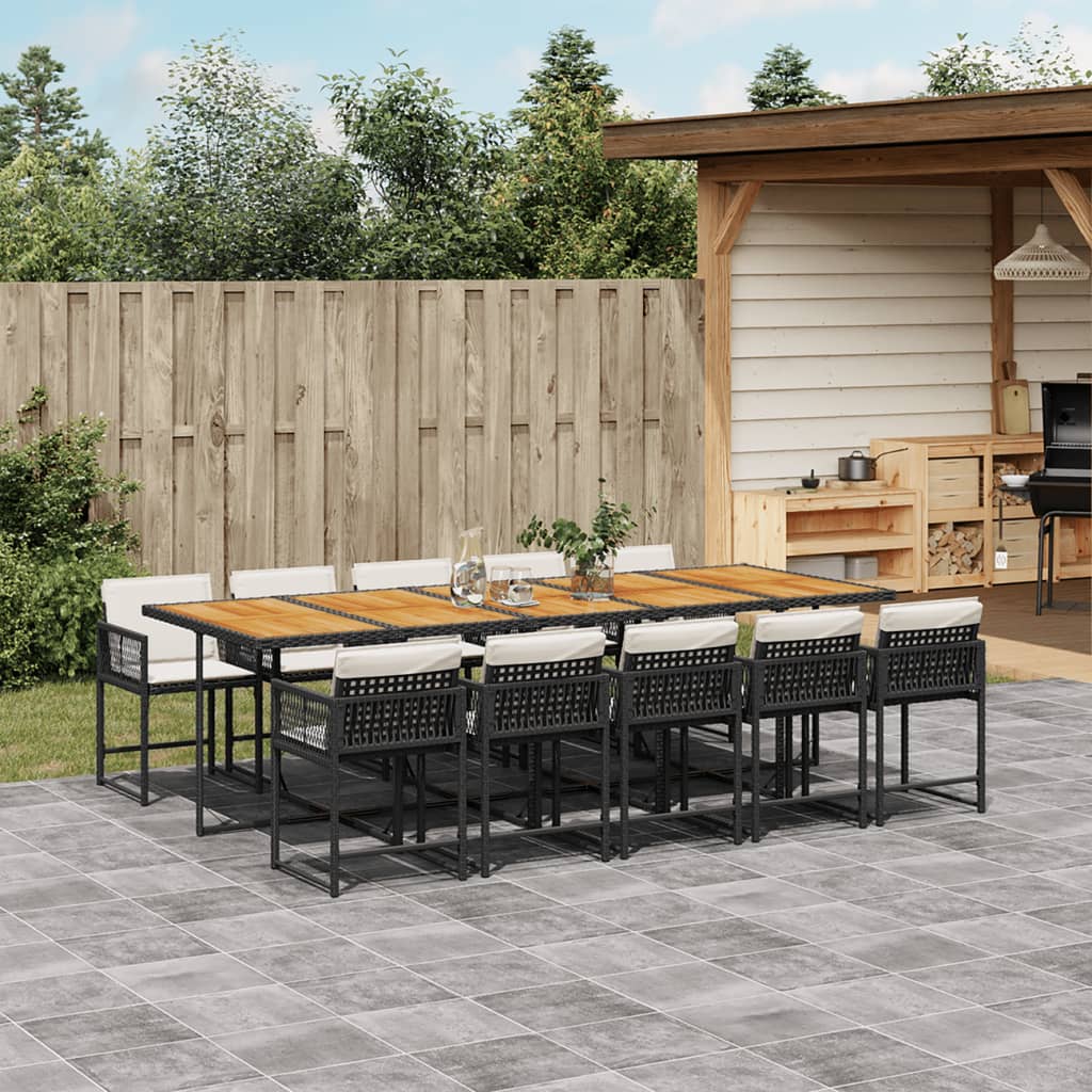 Set mobilier de exterior cu perne, 11 piese, negru, poliratan — imaginea 2