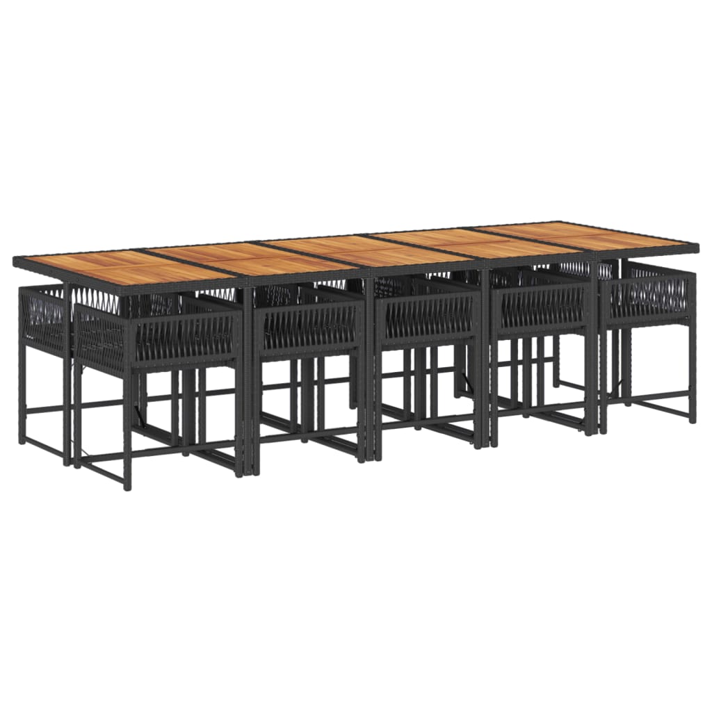 Set mobilier de exterior cu perne, 11 piese, negru, poliratan — imaginea 3