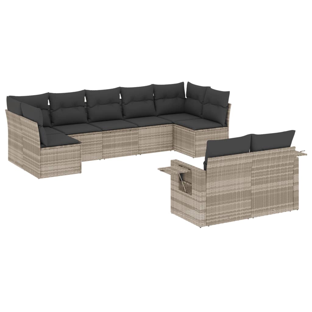Set canapele de gradina cu perne, 9 piese gri deschis poliratan