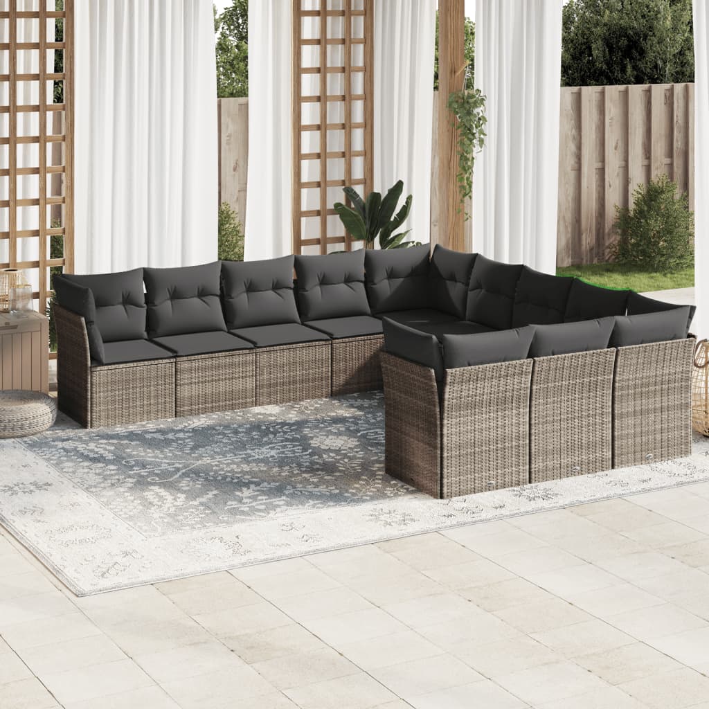 Set canapele de gradina cu perne, 11 piese, gri, poliratan — imaginea 2