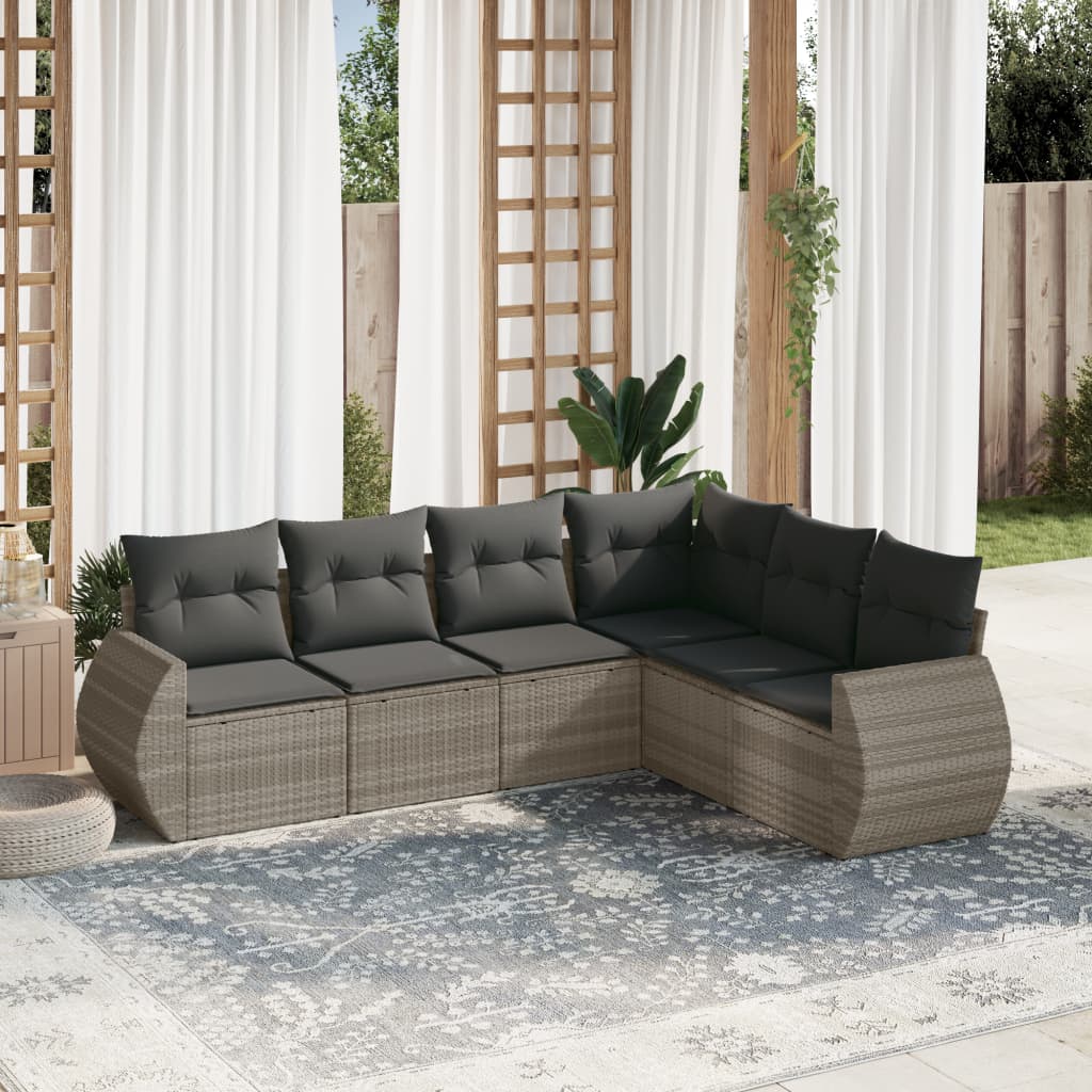Set canapele de gradina cu perne, 6 piese gri deschis poliratan — imaginea 2