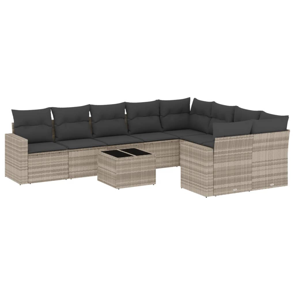 Set canapele de gradina cu perne 10 piese gri deschis poliratan