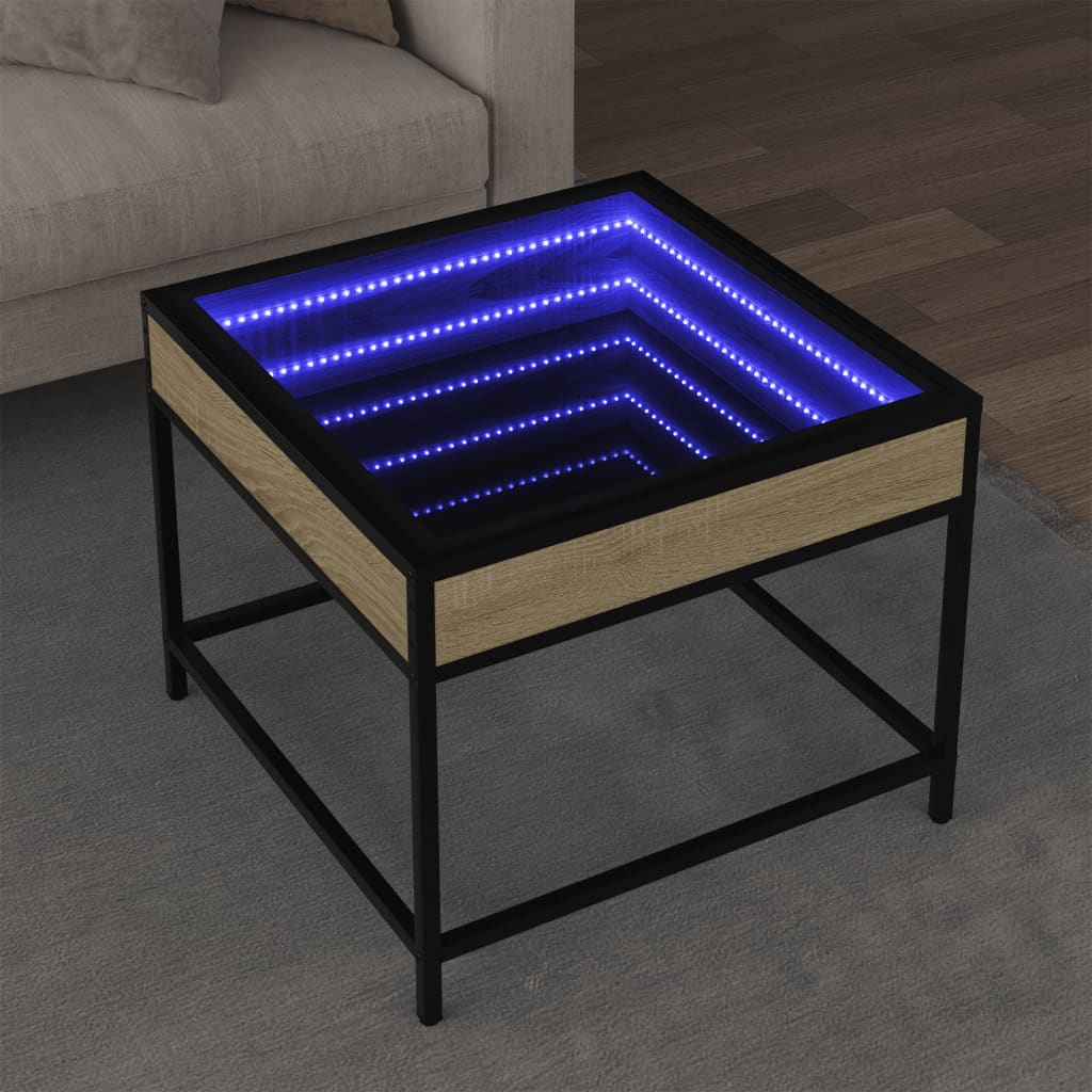 Masuta de cafea cu LED infinity, stejar sonoma, 50x50x41 cm — imaginea 2