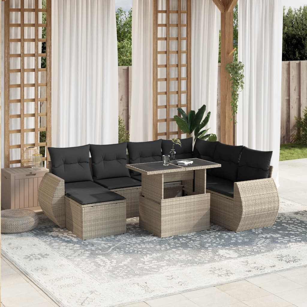 Set mobilier de gradina cu perne, 8 piese gri deschis poliratan — imaginea 2