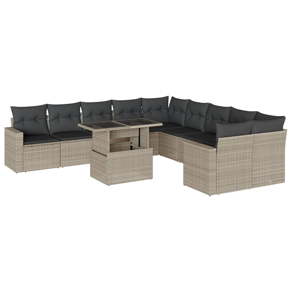 Set canapele de gradina cu perne, 11 piese, gri, poliratan