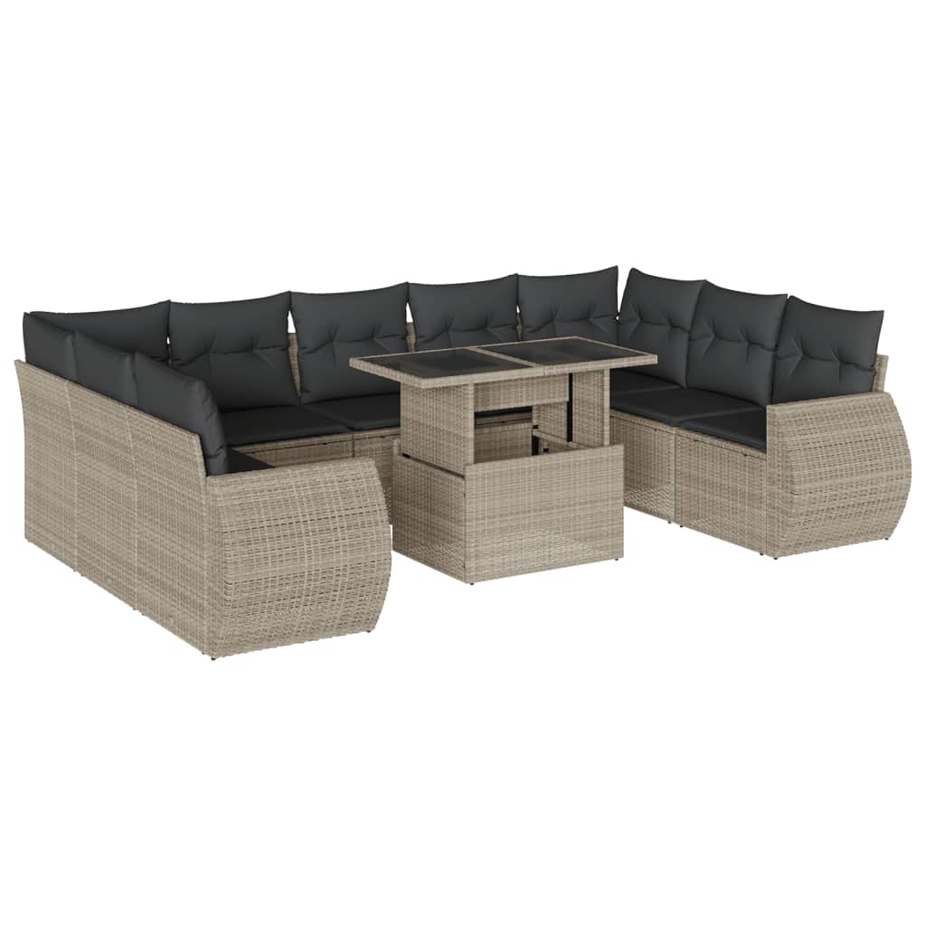 Set canapele de gradina cu perne 10 piese gri deschis poliratan
