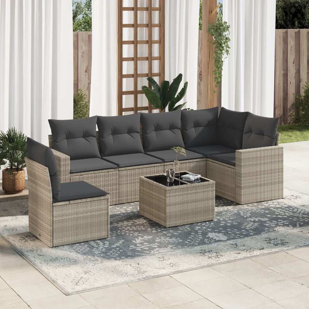 Set canapele de gradina cu perne, 7piese gri deschis poliratan — imaginea 2