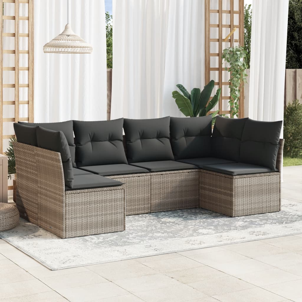 Set canapele de gradina cu perne, 6 piese gri deschis poliratan — imaginea 2